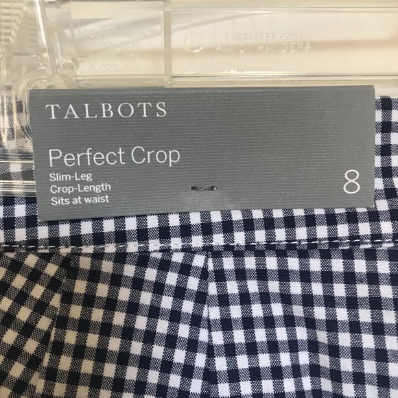 NWT Talbots Perfect Crop Navy Blue White Gingham Check Pants Size 8 - Picture 6 of 7